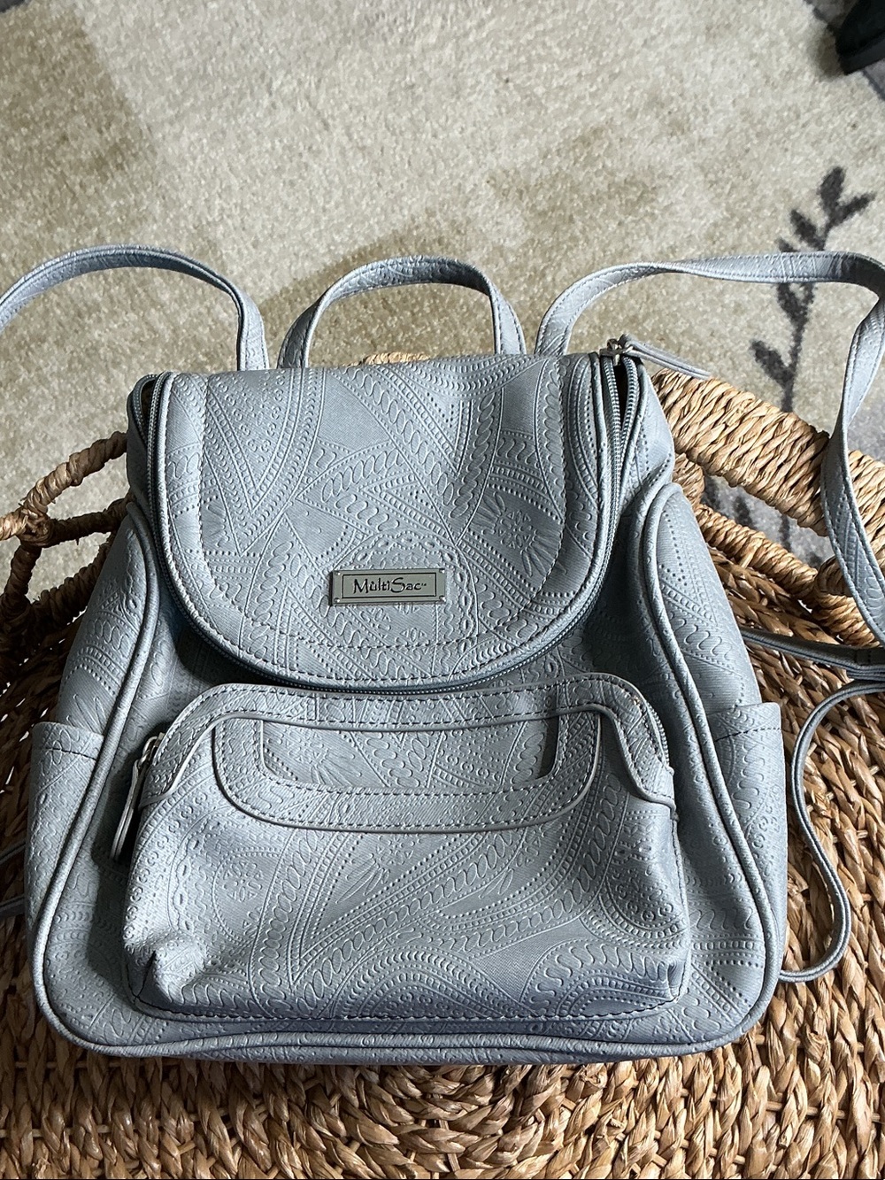 Embossed Gray Women's Backpack Purse